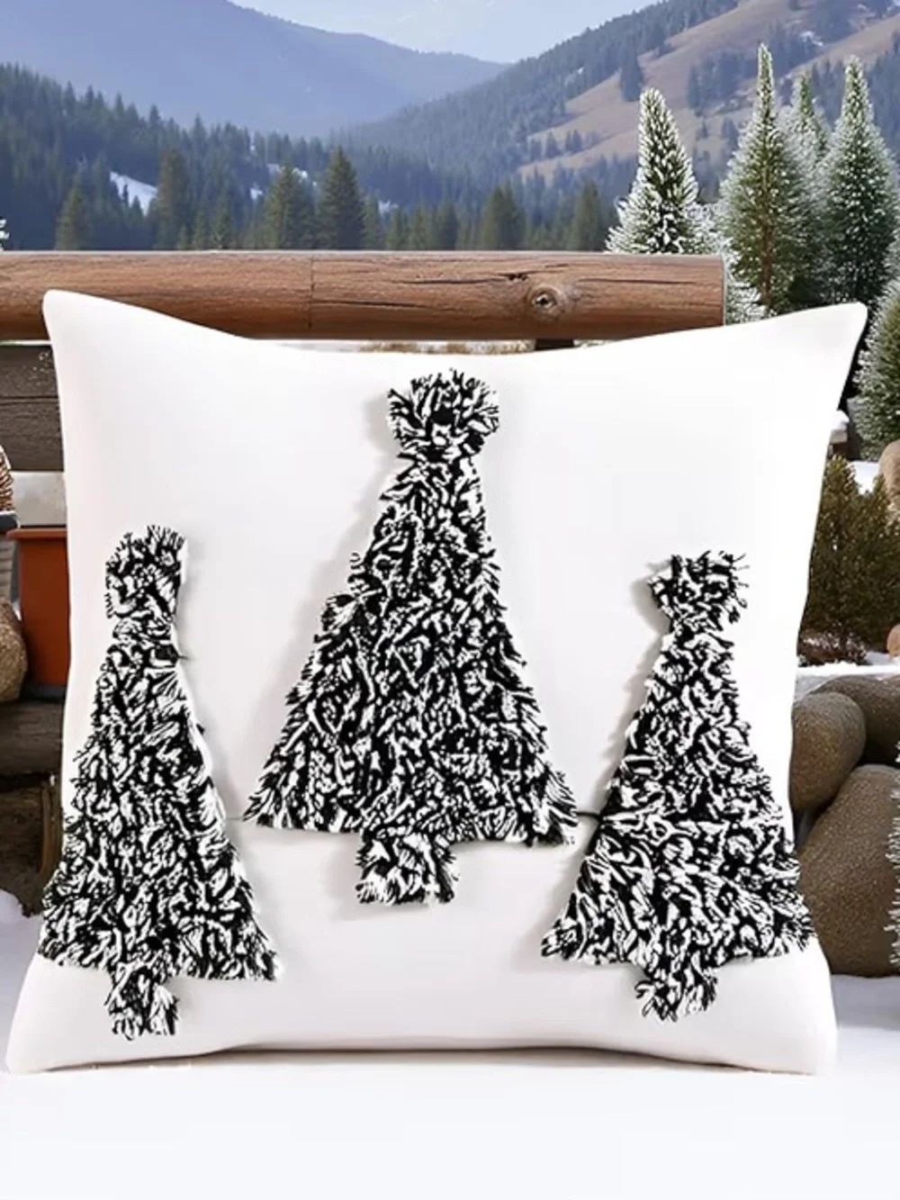 Tosleo Christmas Shag Tree Throw Pillow Covers Set of 2 Dark Green Boho NWT